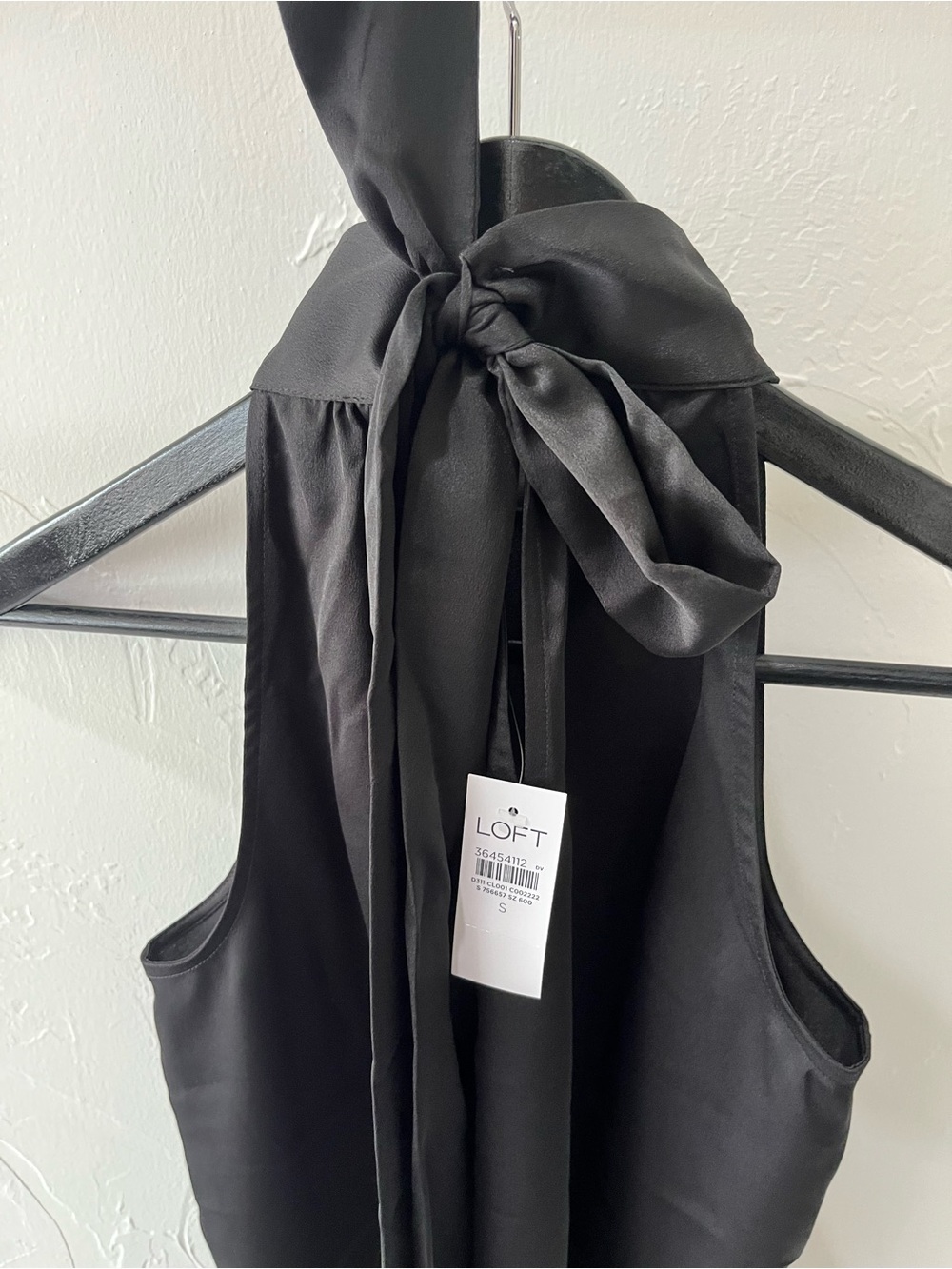 LOFT Black Satin Tie-Neck Sleeveless Blouse